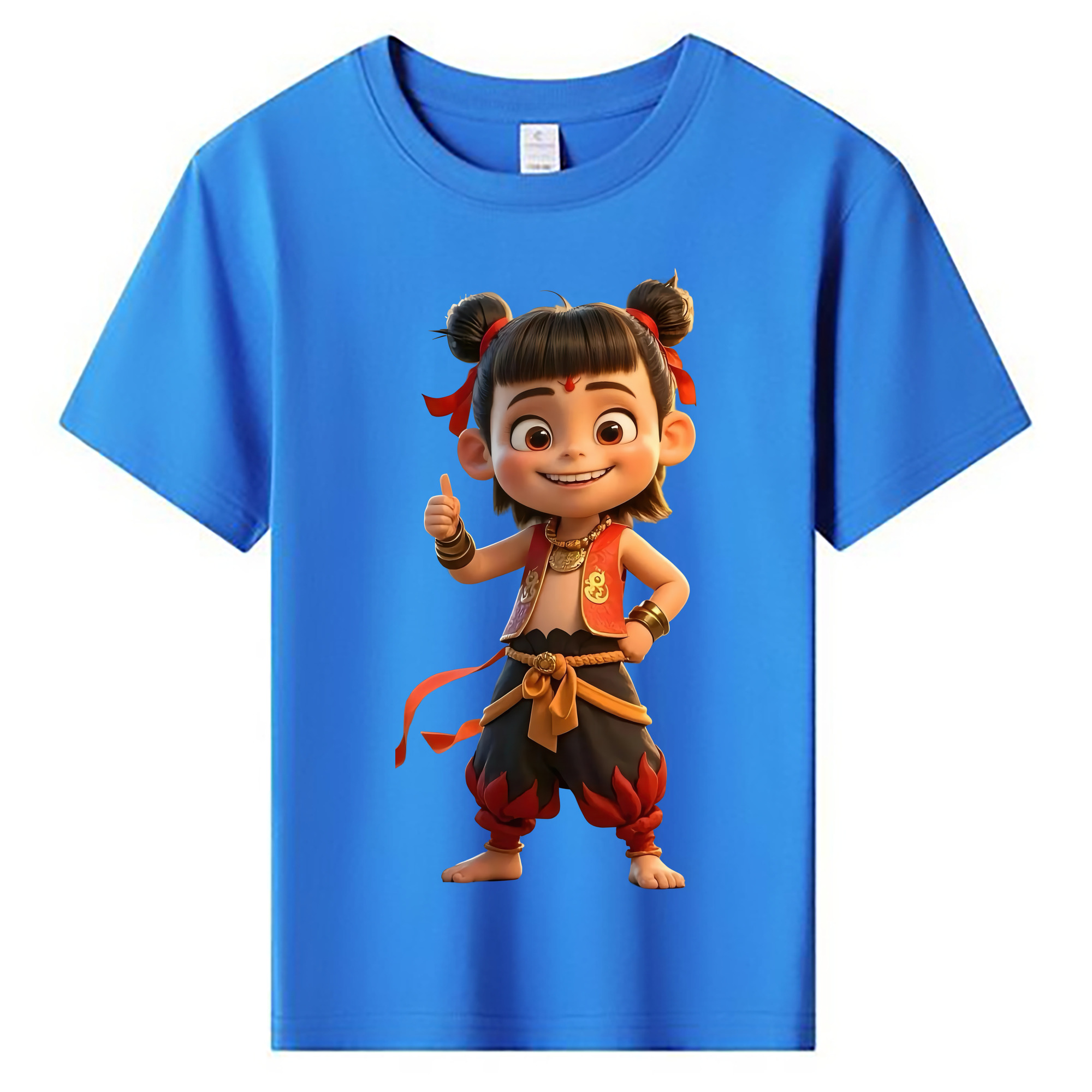 （画像用） Ne Zha 2 ナタ 魔童の大暴れ 綿100％キッズTシャツ（フロントプリント）